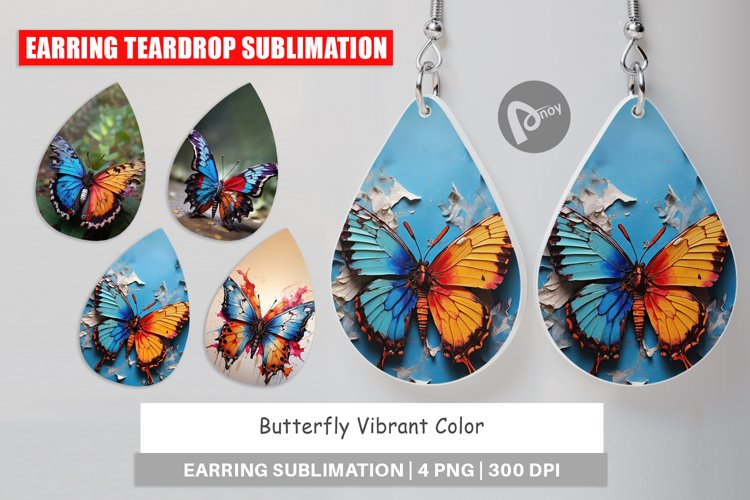 Earring Teardrop Butterfly Vibrant Color