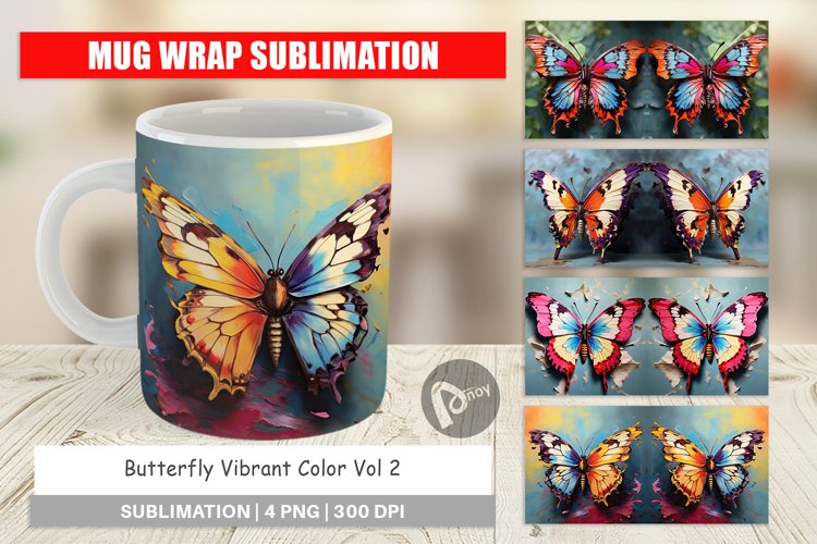 Mug Wrap Design Butterfly Vibrant Color