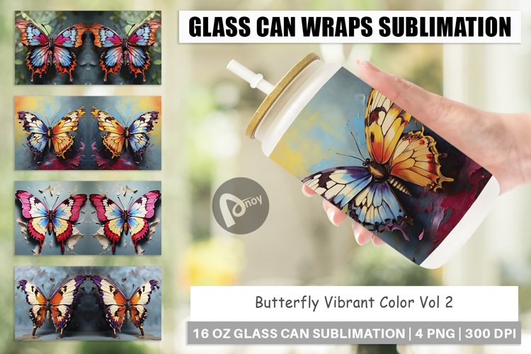 Glass Can Wraps Butterfly Vibrant Color
