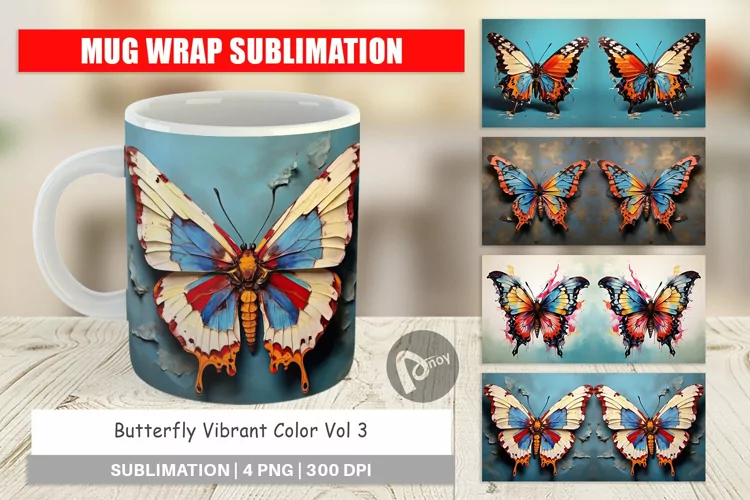 Mug Wrap Design Butterfly Vibrant Color