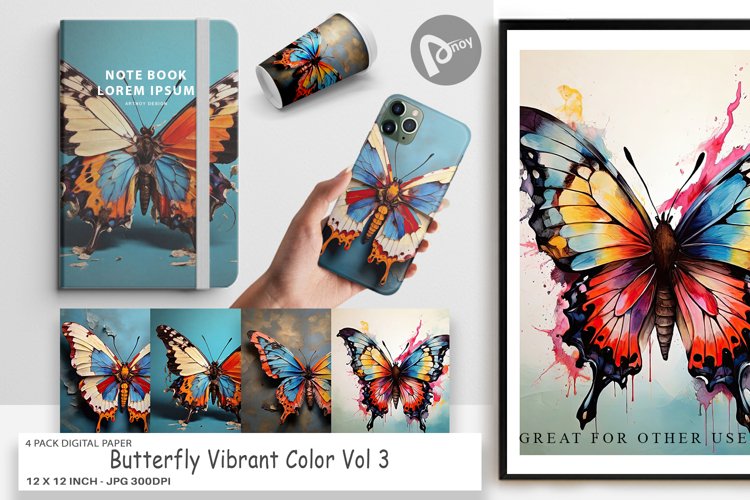 Digital Paper Butterfly Vibrant Color