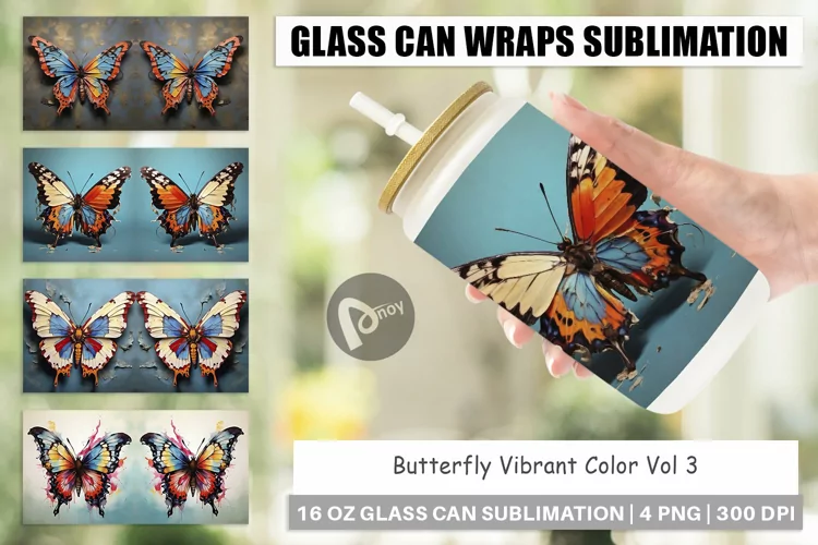 Glass Can Wraps Butterfly Vibrant Color