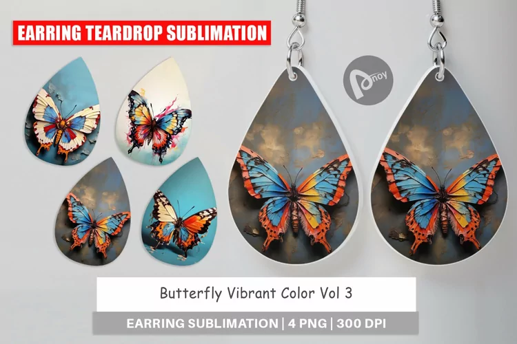 Earring Teardrop Butterfly Vibrant Color