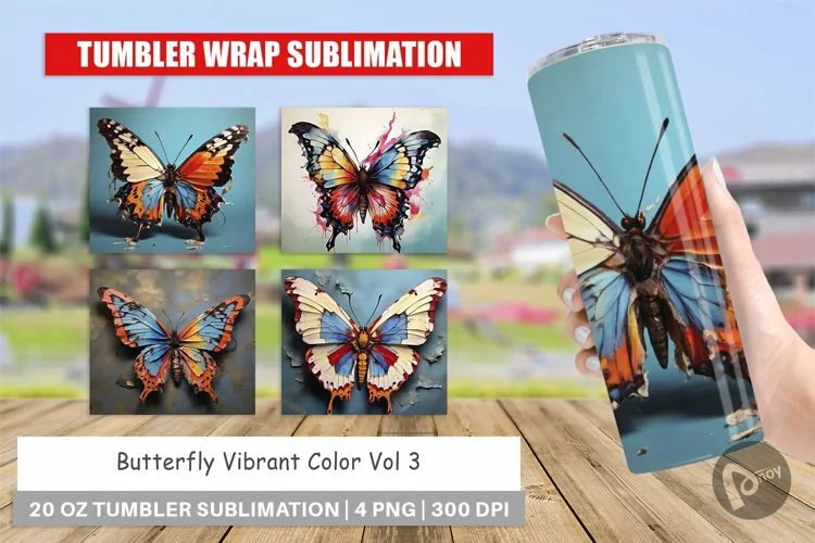 Tumbler Wrap Butterfly Vibrant Color