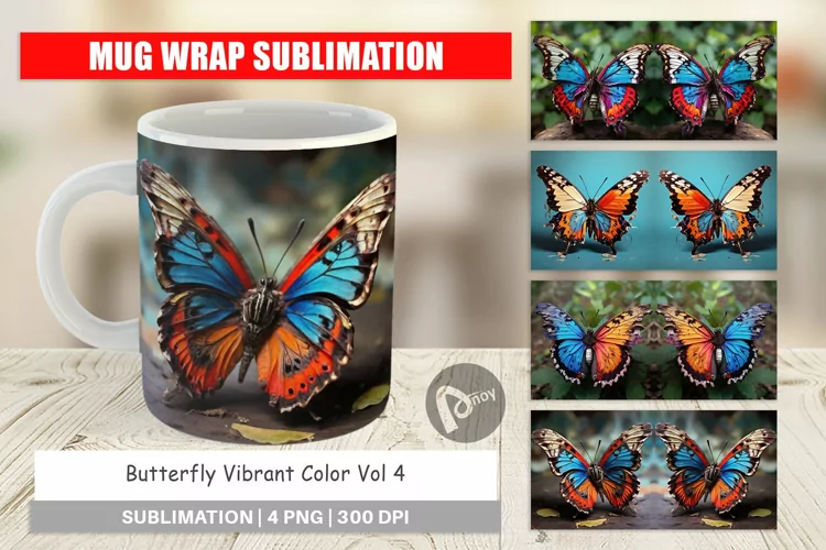 Mug Wrap Design Butterfly Vibrant Color