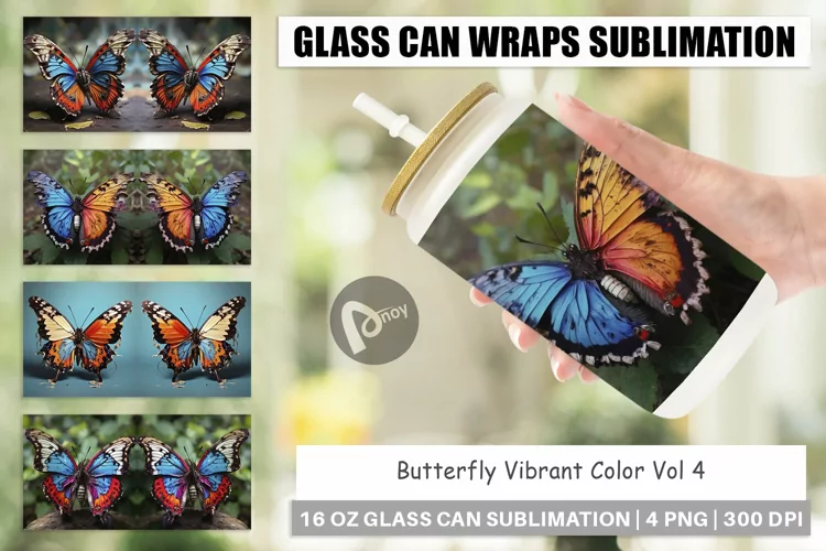 Glass Can Wraps Butterfly Vibrant Color