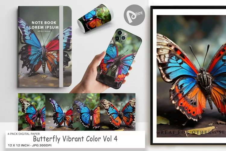 Digital Paper Butterfly Vibrant Color