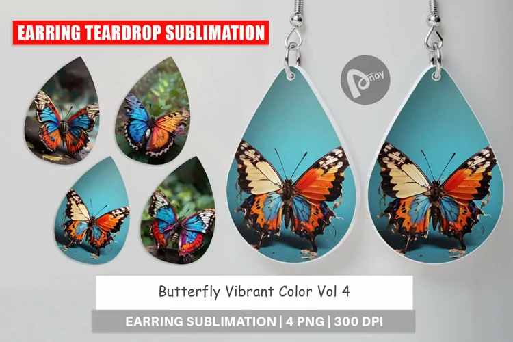 Earring Teardrop Butterfly Vibrant Color