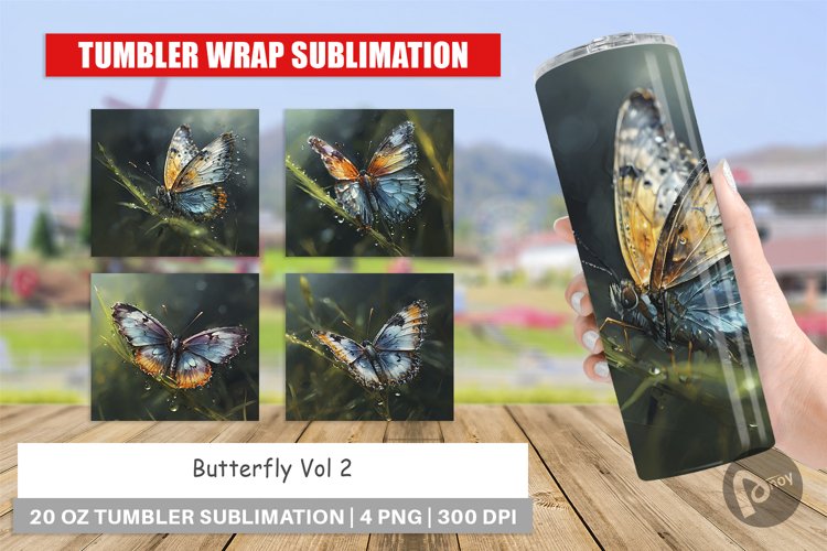 Tumbler Sublimation Wrap Butterfly Illustration