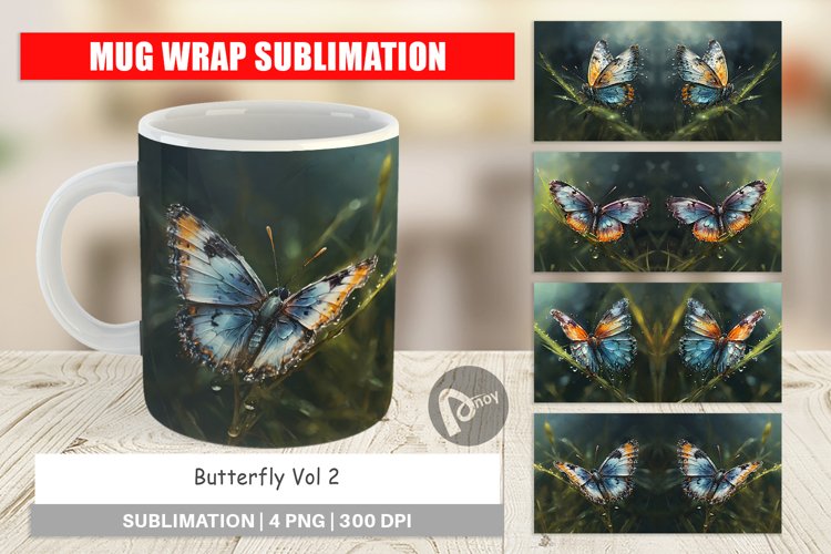 Mug Wrap Design Butterfly Illustration