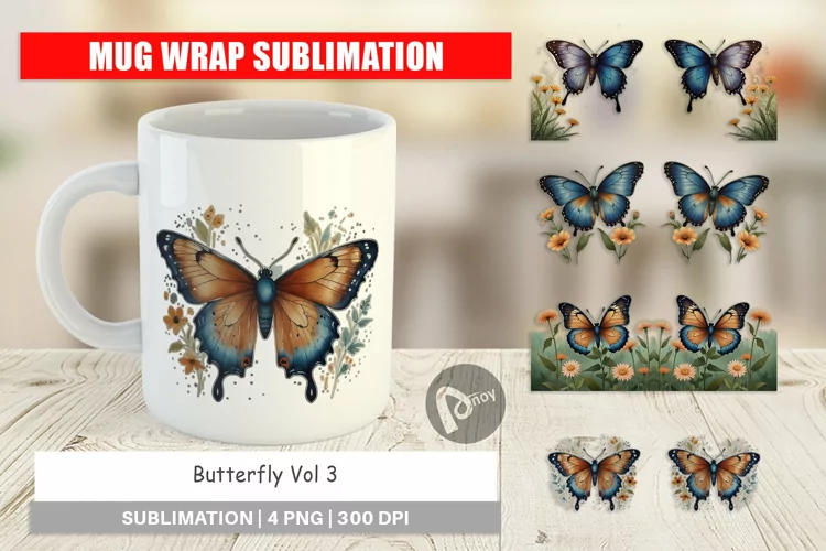 Mug Wrap Design Butterfly illustration