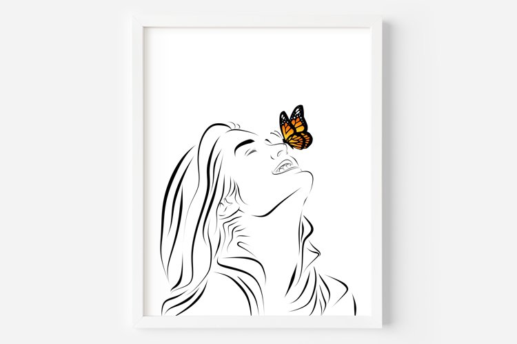 Woman line art wall art / Butterfly minimalist wall art
