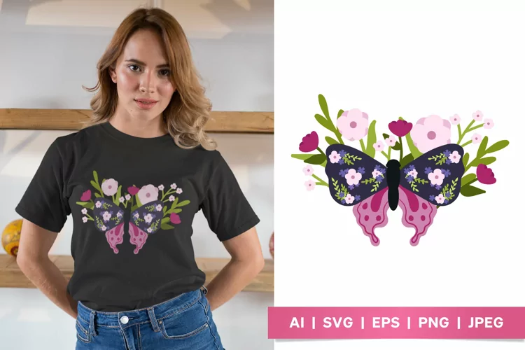Butterfly with Flowers on Its Wings Illustration