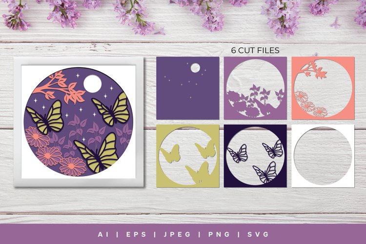 3D Papercut Butterflies and Flowers in a Starry Night