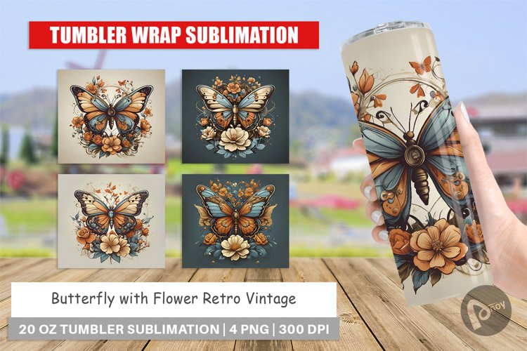 Tumbler Sublimation Wrap Butterfly and Flower