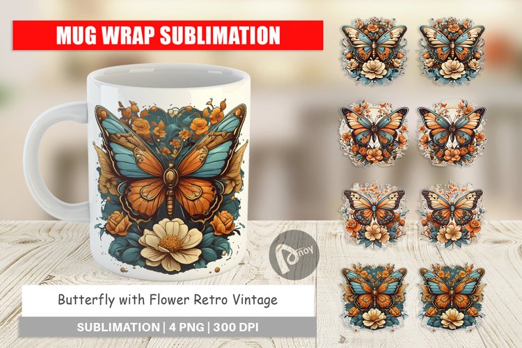 Mug Wrap Design Butterfly and Flower