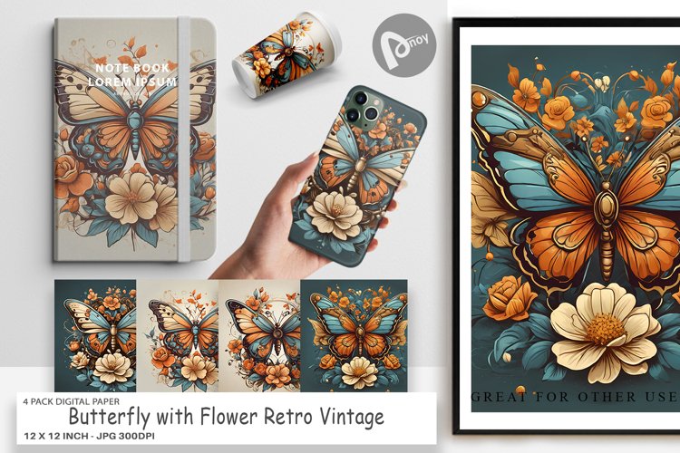 Digital Paper Butterfly and Flower