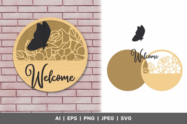 Floral Welcome Sign   Butterfly 3D Round Layered Laser Cut