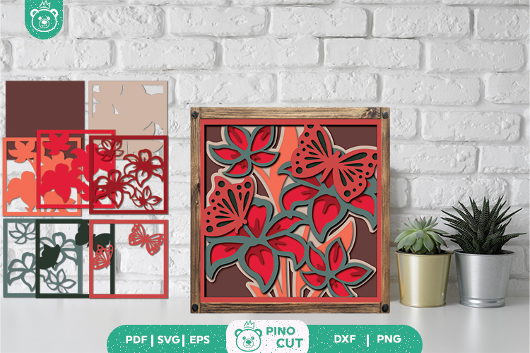Butterfly with Flowers 3D Shadow Box SVG | Layered Mandala example image 1
