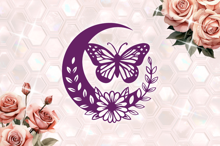 Butterfly with moon and flowers SVG