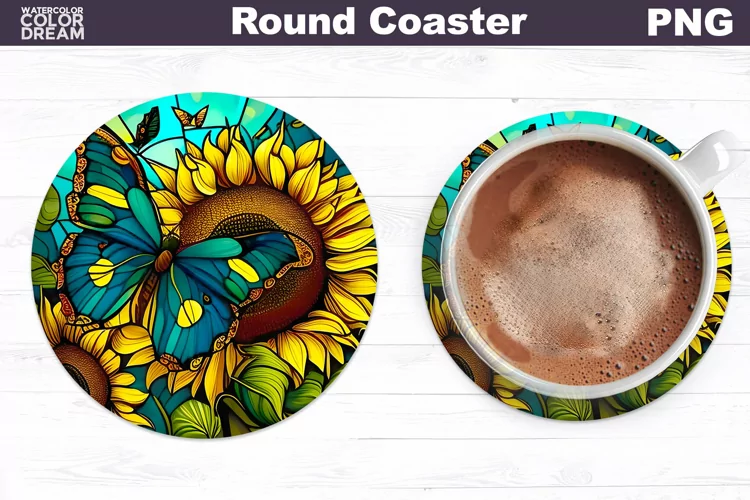 Sunflowers Butterfly Coaster | Round Coaster Sublimation
