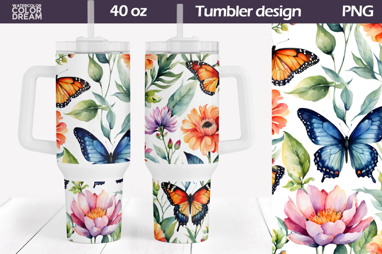 Butterfly Flowers Tumbler 40 Oz