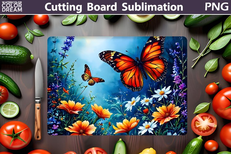 Butterfly Flowers Cutting Board | Glasses Cutting Board