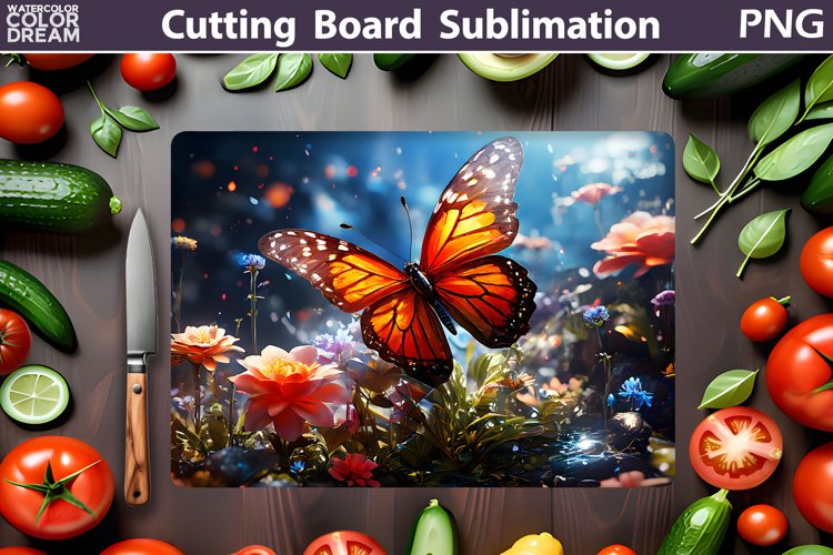 Butterfly Flowers Cutting Board | Glasses Cutting Board