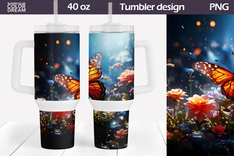3D Butterfly Tumbler 40 Oz | 40 OZ Tumbler Wrap