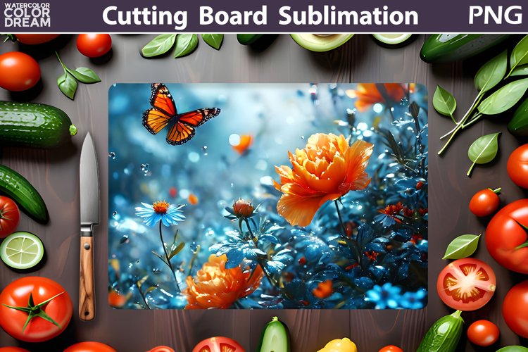 Butterfly Flowers Cutting Board | Glasses Cutting Board