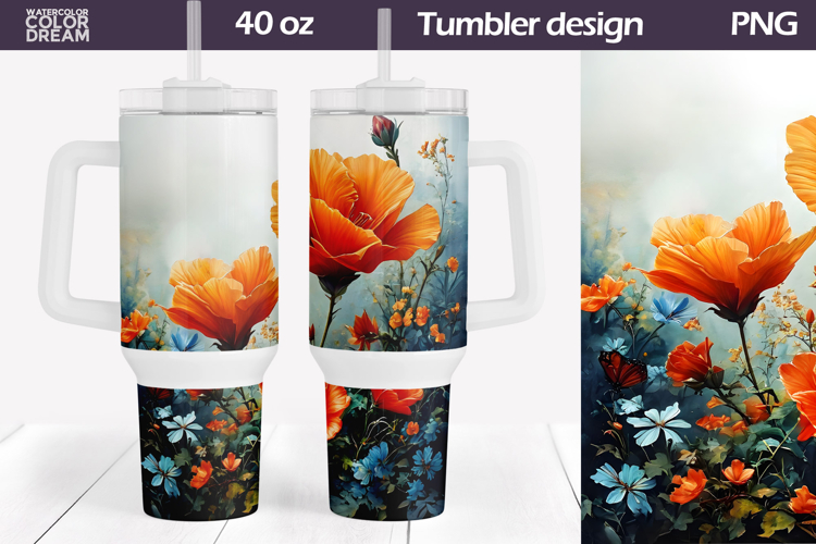3D Flowers Tumbler 40 Oz | Poppy Tumbler 40 Oz