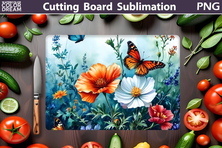 Butterfly Flowers Cutting Board | Glasses Cutting Board