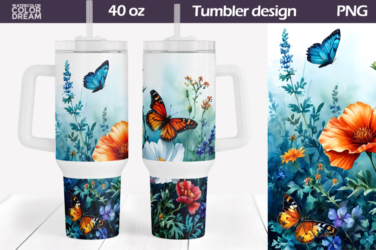 Butterfly Flowers Tumbler 40 Oz