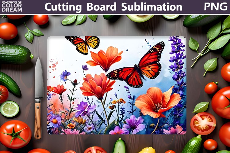 Butterfly Flowers Cutting Board | Glasses Cutting Board