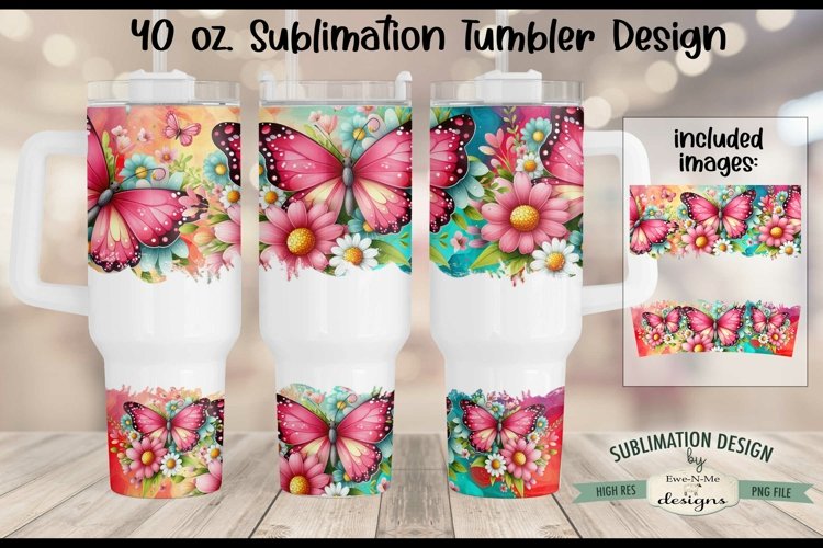 Butterfly Floral 40 oz Sublimation Tumbler Design example image 1