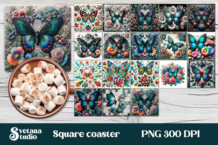 Butterfly square coaster bundle | Summer coaster