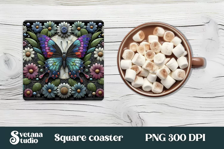 Butterfly square coaster | Summer coaster | Flower coaster
