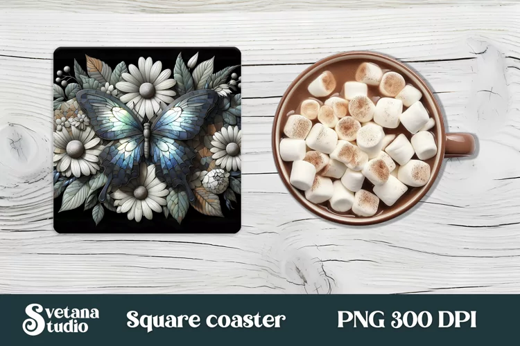Butterfly square coaster | Summer coaster | Flower coaster