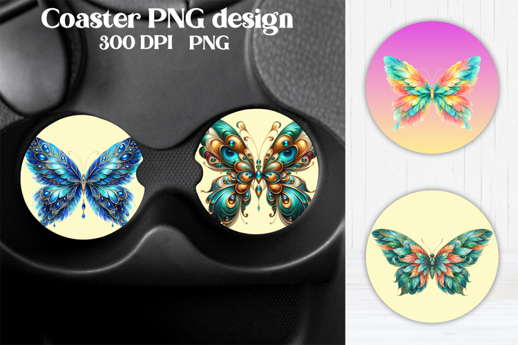 Butterfly car coaster | Butterfly feather coaster PNG