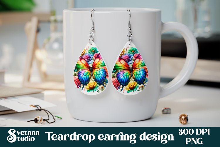 Butterfly teardrop earring | Flower earring | Earring PNG