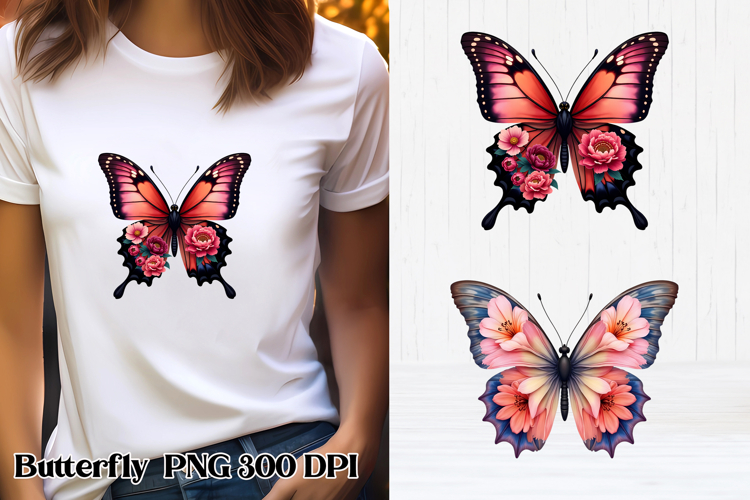 Summer butterfly clipart | Butterfly flower sublimation