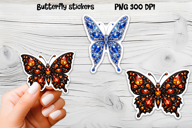 Diamond butterfly stickers | Precious stones butterfly PNG