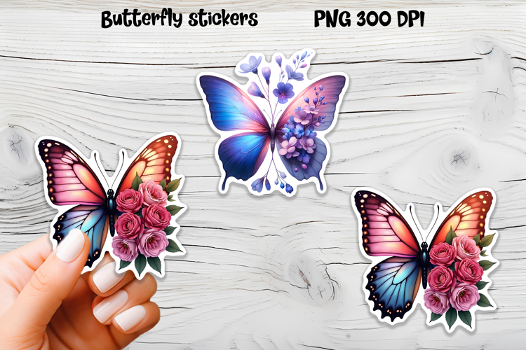 Butterfly flower stickers | Summer butterfly PNG stickers