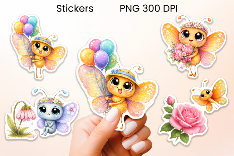 Cute whimsical butterfly stickers printable PNG