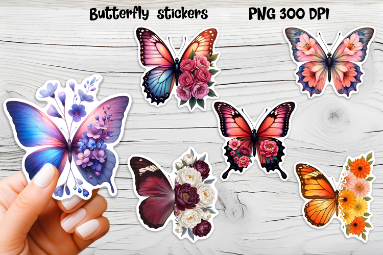 Butterfly flower stickers | Summer butterfly PNG stickers