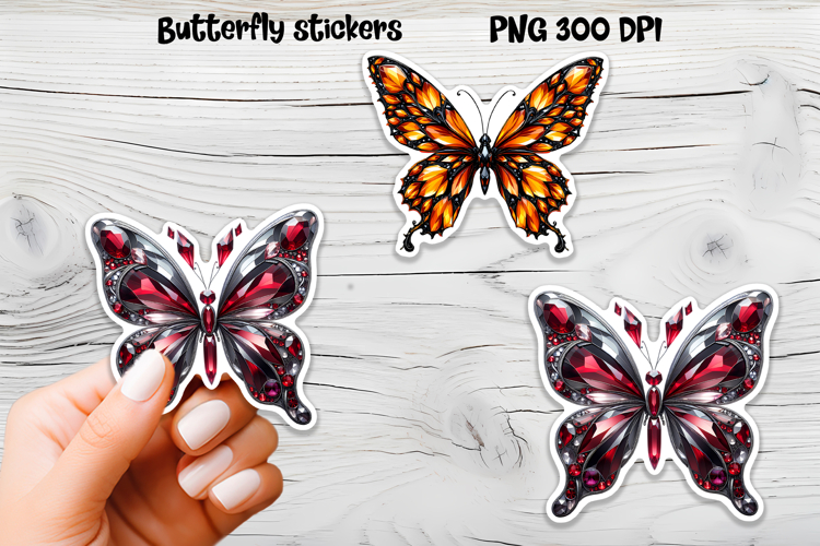 Diamond butterfly stickers | Precious stones butterfly PNG