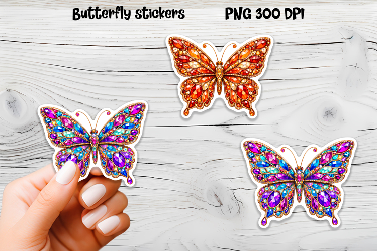 Diamond butterfly stickers | Precious stones butterfly PNG