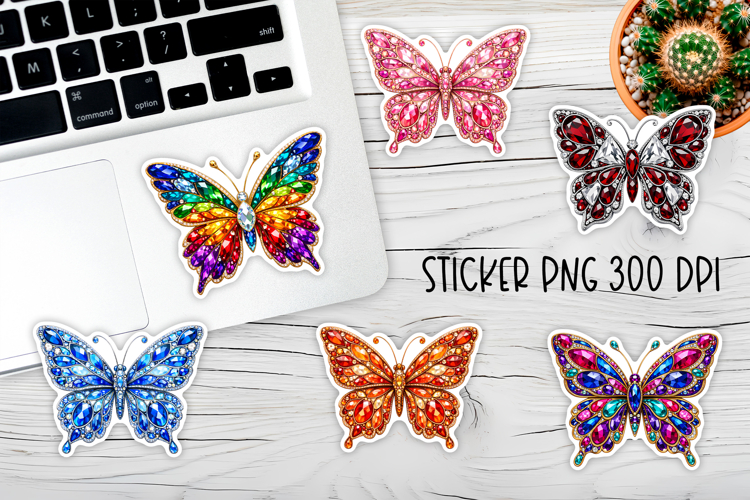 Diamond butterfly stickers | Precious stones butterfly PNG