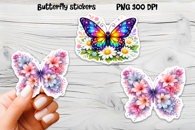 Butterfly flower stickers | Summer butterfly PNG stickers