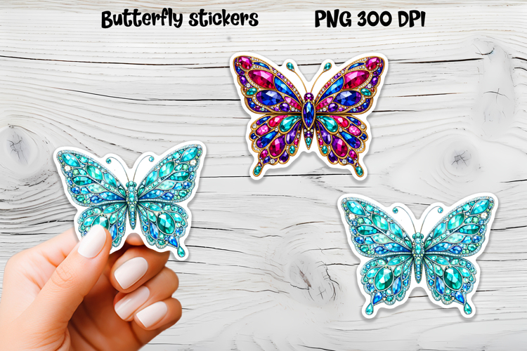 Diamond butterfly stickers | Precious stones butterfly PNG